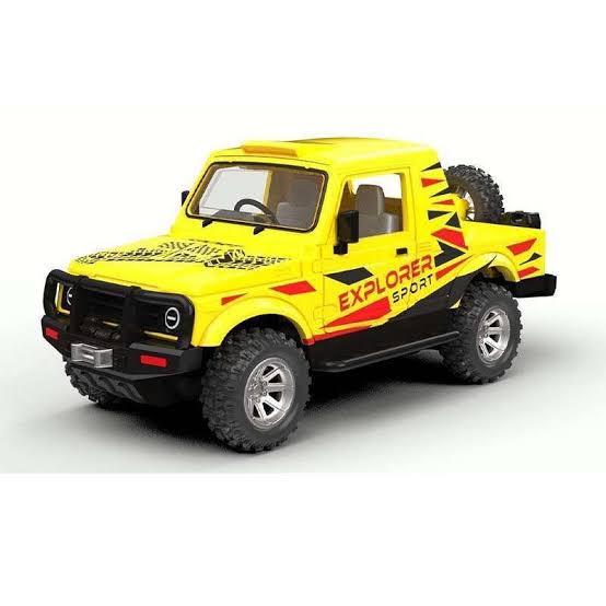 Yellow toy truck with 'Explorer Sport' branding on a white background