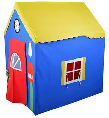 Children's play tent with colorful design on a plain background