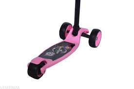 Pink scooter with black handlebar on a white background