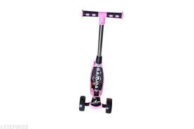 Pink scooter with a black seat on a white background