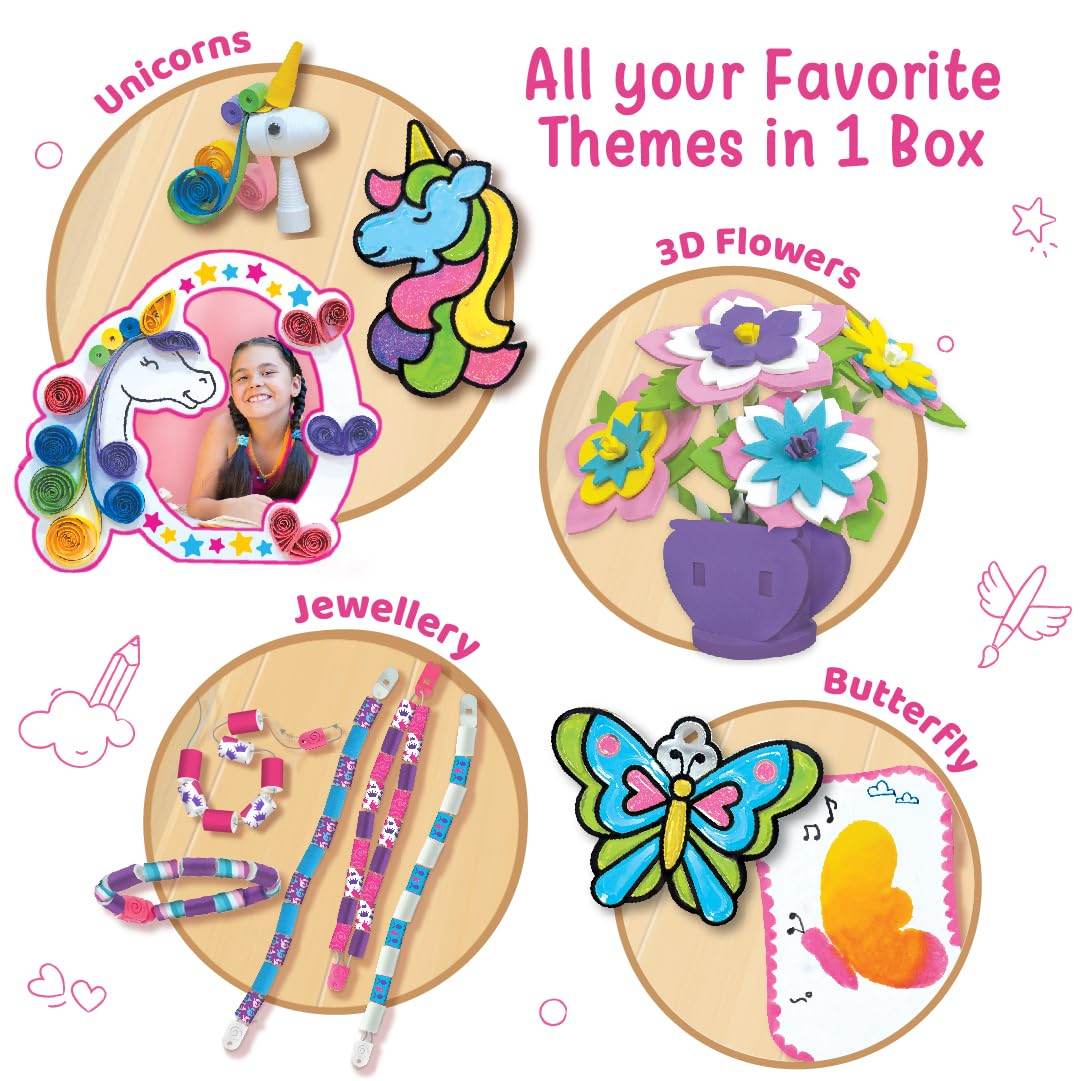 Imagimake fabulous craft kit with unicorns 3D flowers jewelry and butterfly best arts and crafts gift for kids