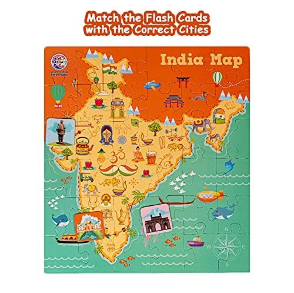 India map jigsaw puzzle for kids featuring colorful illustrations and landmarks for educational play