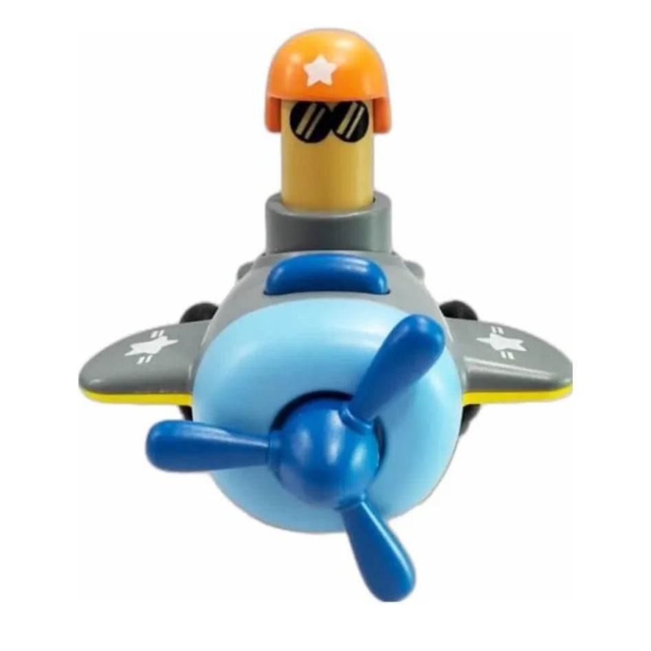 Top Gear Pull Back Toys For Kids blue and gray airplane with pilot figure wearing orange helmet and sunglasses