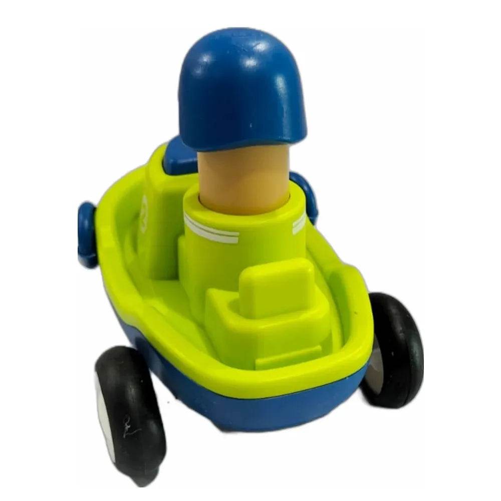Top Gear Pull Back Toys For Kids green and blue toy boat with blue helmet figure and black wheels