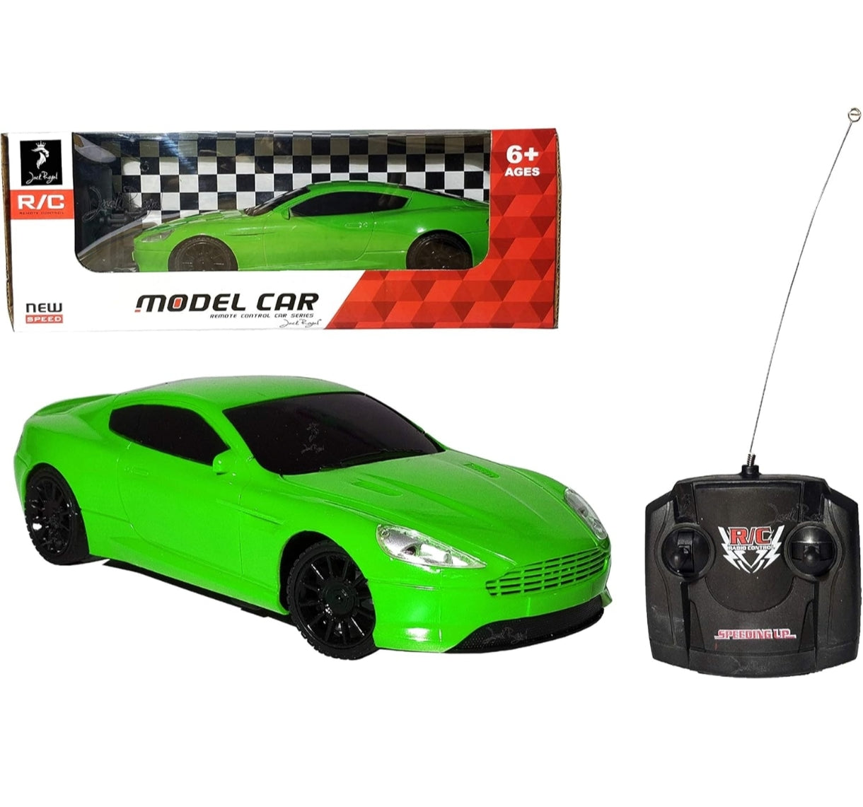 T-Rex the ToyLand remote control jaguar car toy in bright green with black wheels and black remote controller