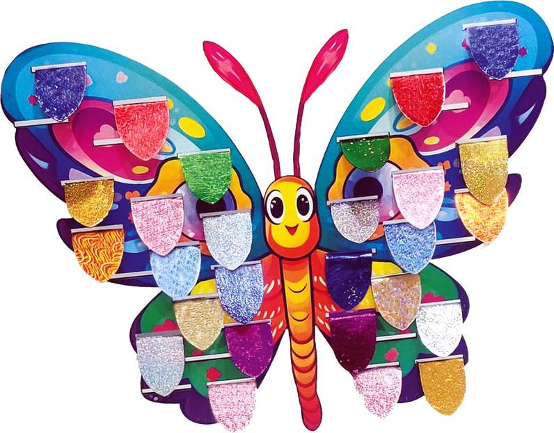 Junior foil art kit for kids featuring colorful foil shapes on butterfly design for creative crafting