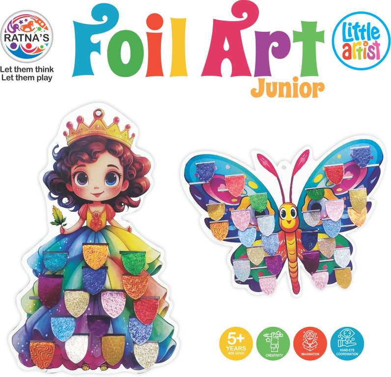Junior foil art kit for kids featuring colorful princess and butterfly foil designs for creative play