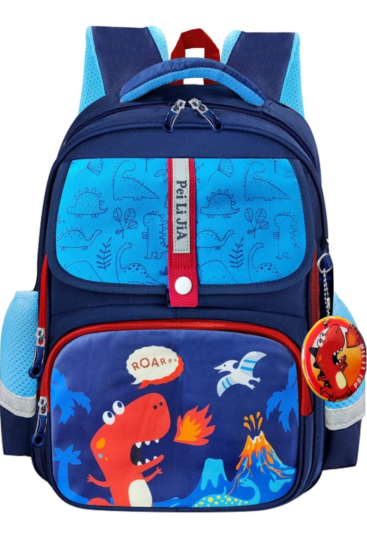 T-Rex the toyland kids cartoon backpack for boys with dinosaur print and multiple compartments