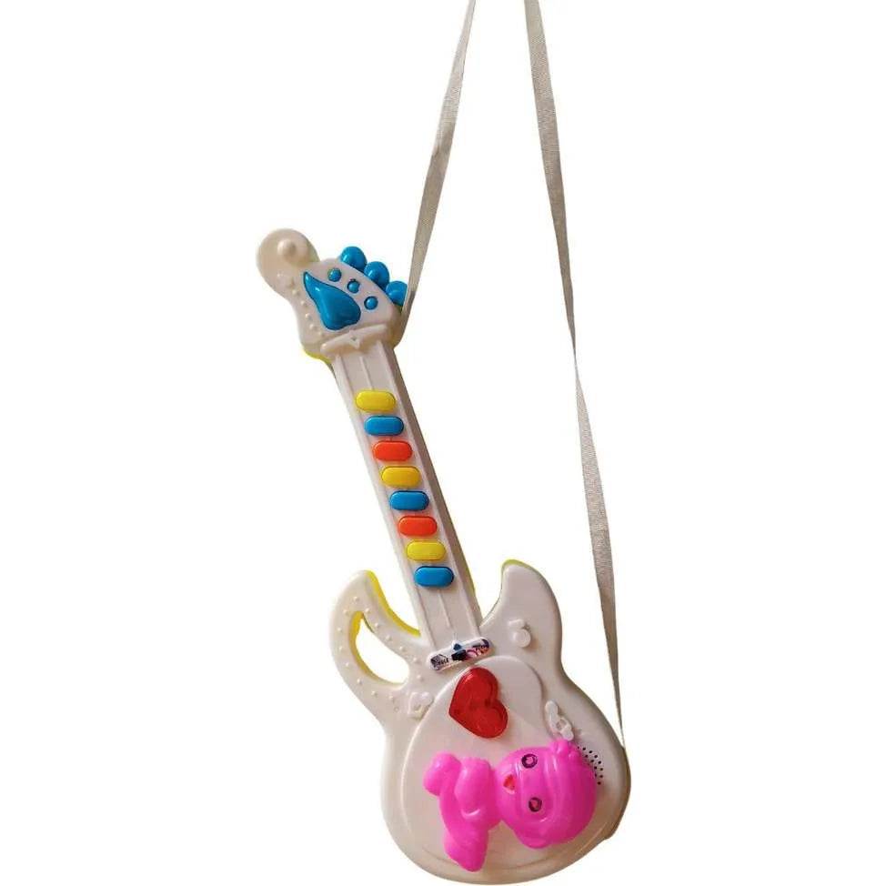 Colorful kids musical guitar toy with buttons and attached strap for easy carrying