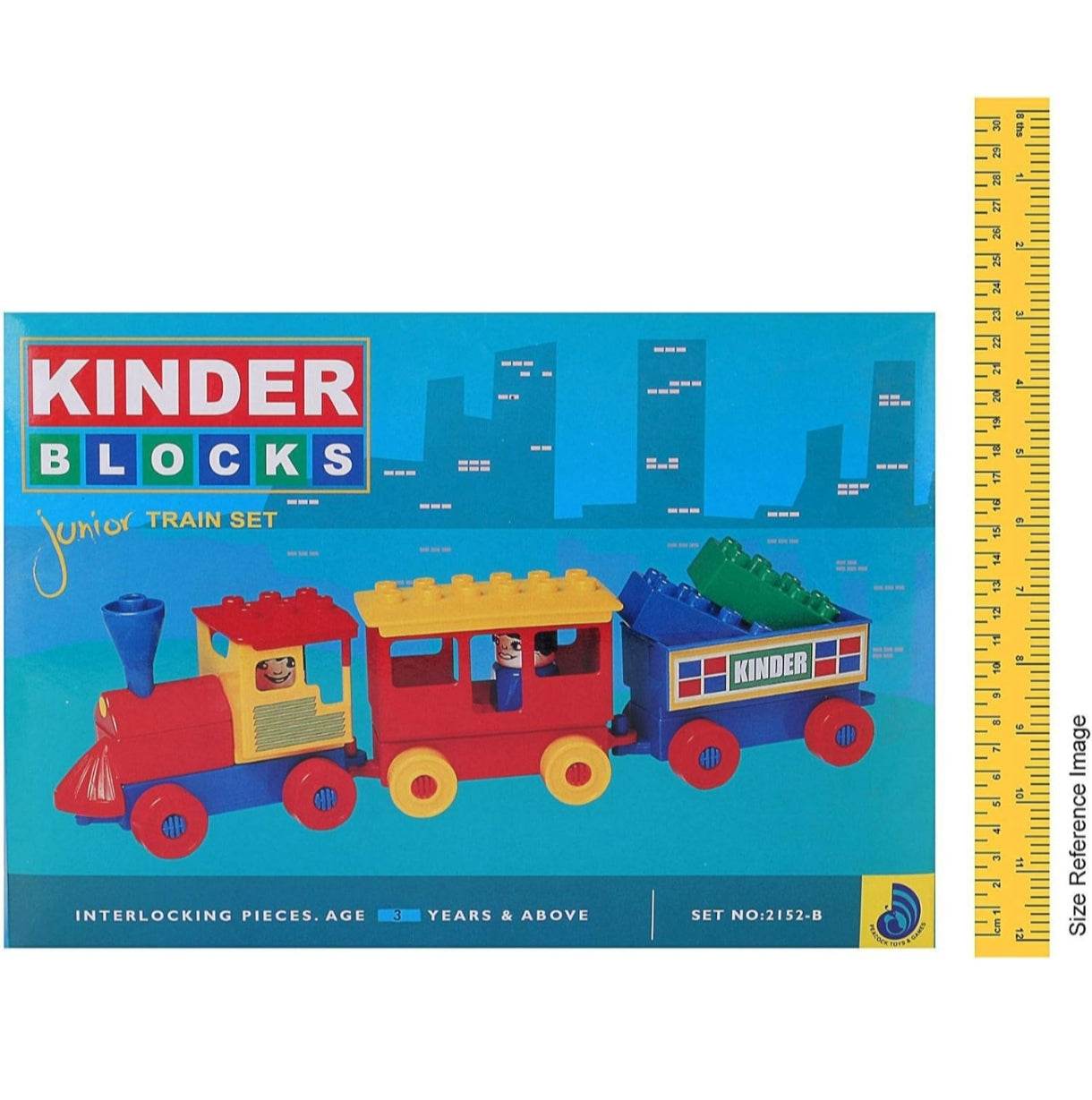 Kinder Blocks train set colorful interlocking toy pieces with red, yellow, and blue train cars