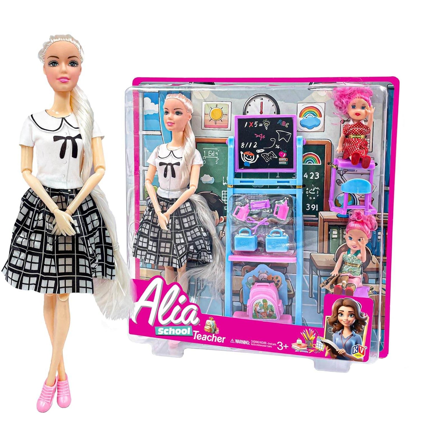 T-Rex the ToyLand school teacher doll playset with blonde teacher doll and classroom accessories