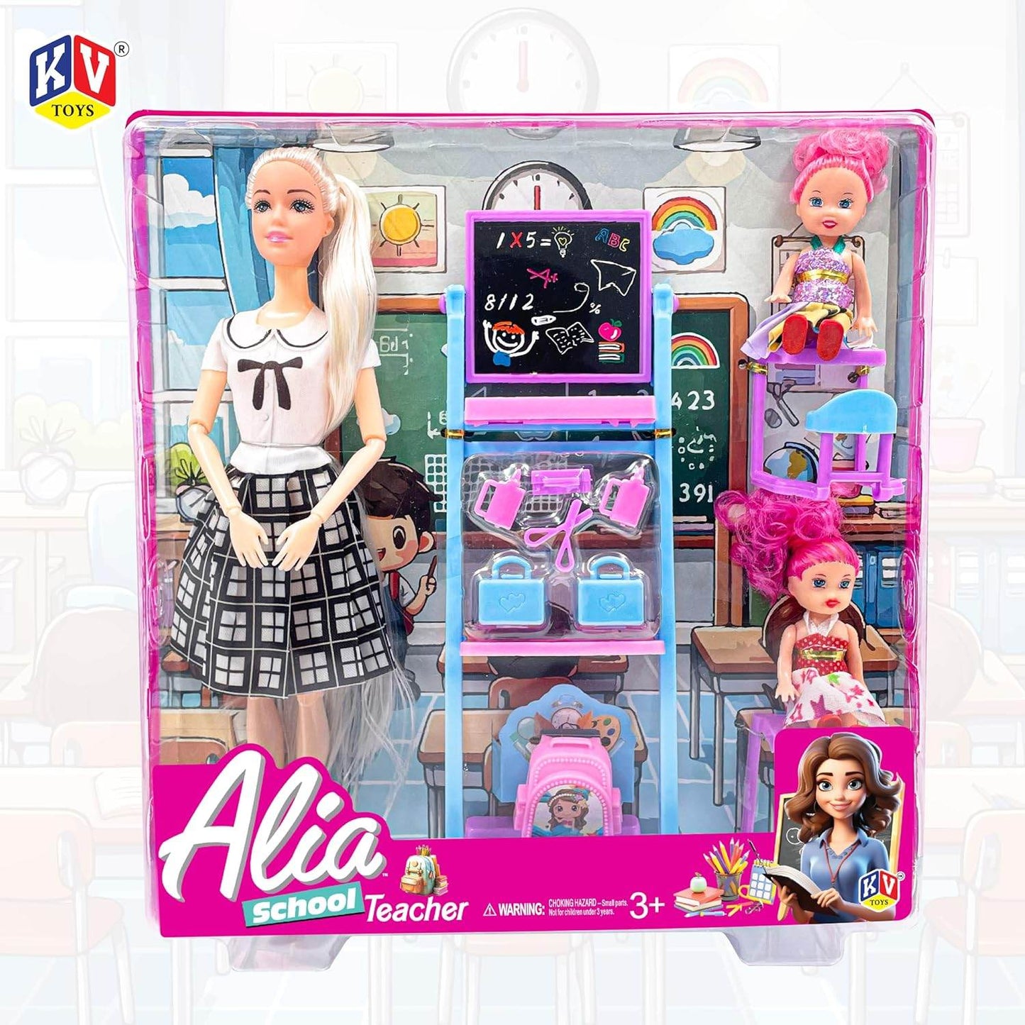 T-Rex the ToyLand school teacher doll playset with teacher doll, blackboard, and classroom accessories
