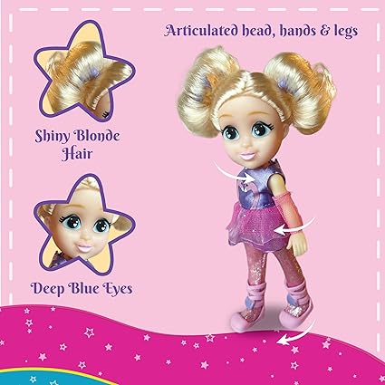 Preschool ballerina doll for girls with shiny blonde hair, deep blue eyes, and articulated head hands and legs