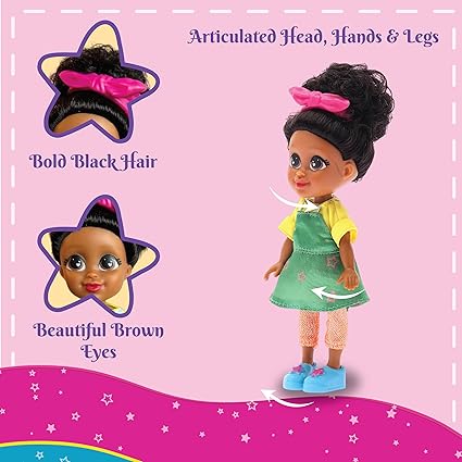 Preschool hairstylist doll with bold black hair, brown eyes, and articulated head, hands, and legs