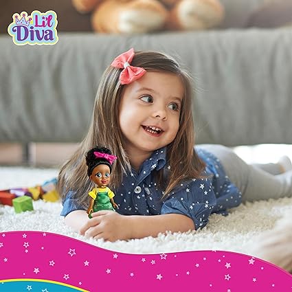 Little girl playing with a preschool hairstylist doll on a soft carpet indoors