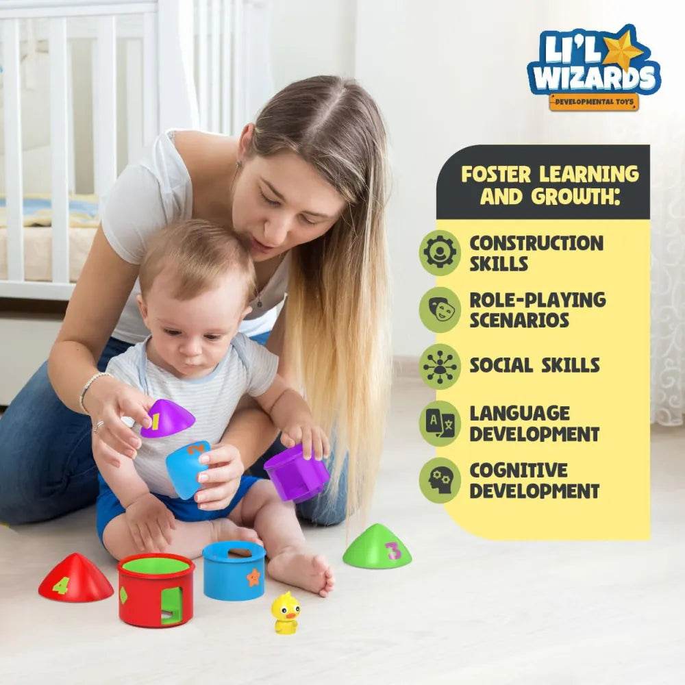 Interactive bird house toy for toddlers with colorful shapes fostering learning and development