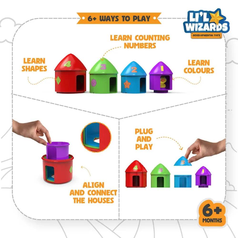 Interactive bird house toy for toddlers with colorful numbered shapes to learn counting colors and shapes