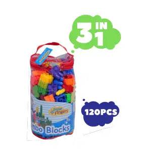 Little Finger Combo Blocks 120 pcs colorful building blocks in clear carry bag for kids