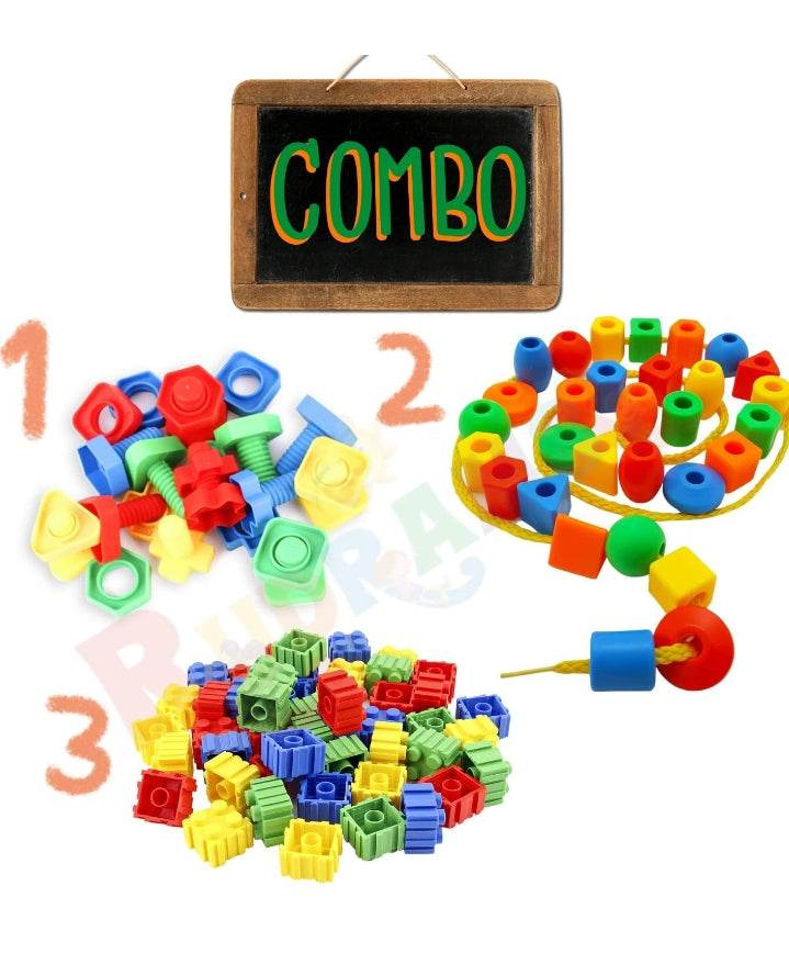 Little Finger Combo Blocks 120 pcs colorful plastic educational building and threading toy set