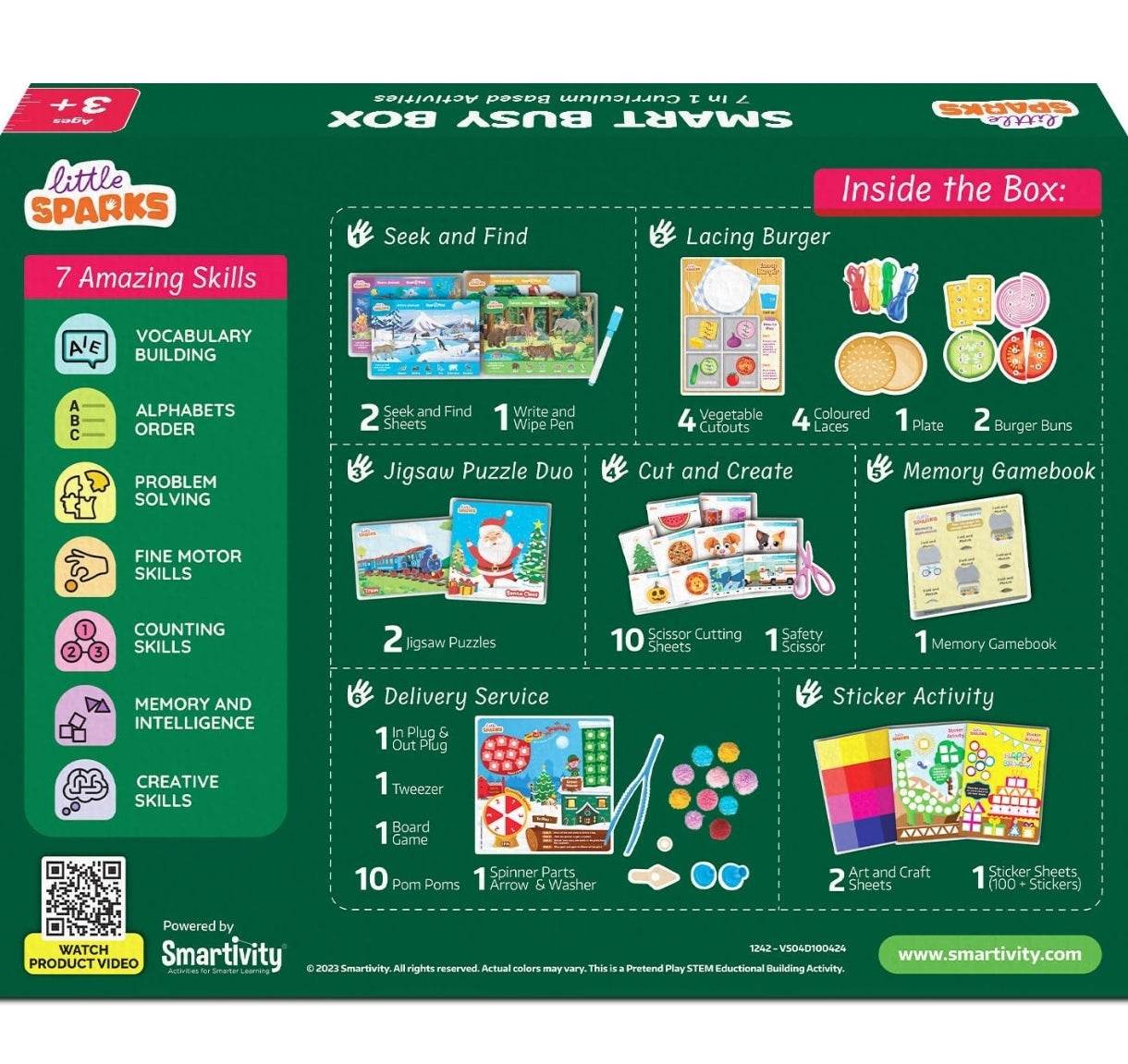 Little Sparks preschool activity kit 3-6 years with puzzles, lacing burger, memory gamebook, and creative skill activities
