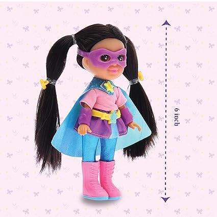 6 inch superhero role play doll for girls with pink mask blue cape and pink boots