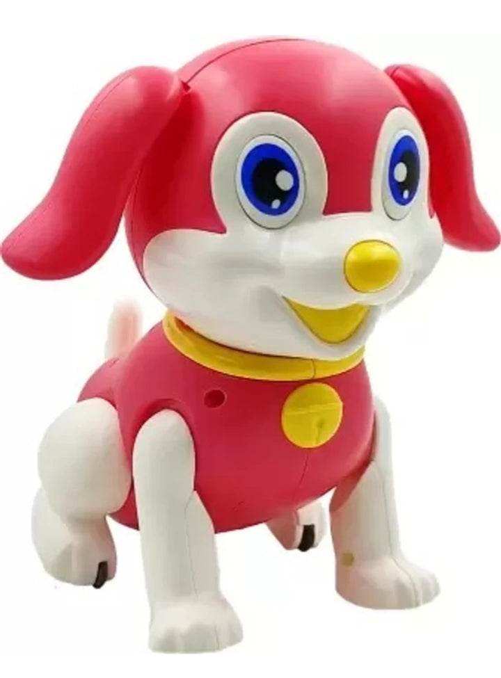 Lumo musical battery operated dog toy for children in red and white with blue eyes and yellow nose