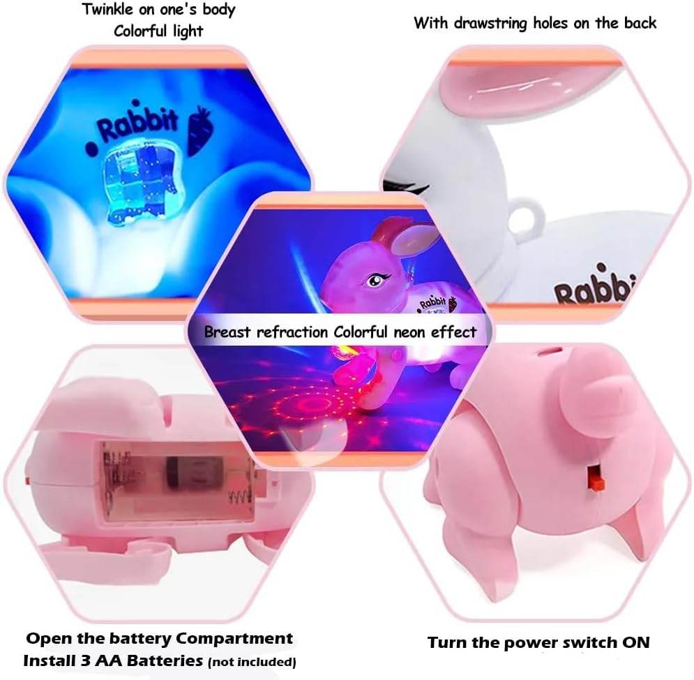 LUMO musical dancing rabbit toy for kids with colorful lights and battery compartment