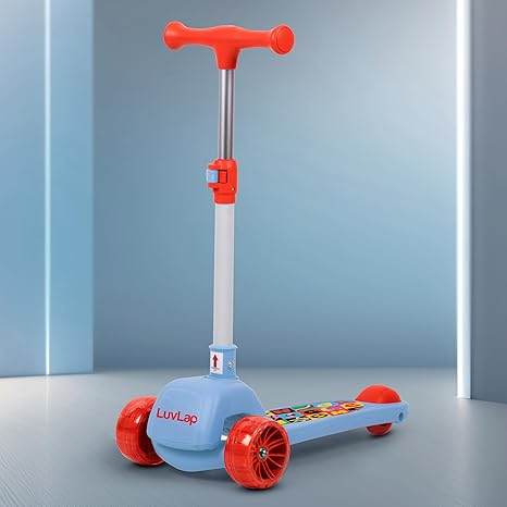 LuvLap blue and red three-wheel scooter, best outdoor scooter for kids age 3-10 with adjustable handle