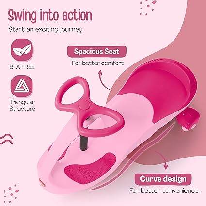 LuvLap Sunshine Swing Car, Magic Car, Kids Push Car, Swing Car for Kids, Comfortable Seats & Durable, Baby Car, Magic Toy Car, Kids Swing Car, Ride On Car, Kids Car, 3+ Years, Pink - T-Rex the toyland Sitamarhi