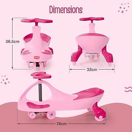 LuvLap Sunshine Swing Car, Magic Car, Kids Push Car, Swing Car for Kids, Comfortable Seats & Durable, Baby Car, Magic Toy Car, Kids Swing Car, Ride On Car, Kids Car, 3+ Years, Pink - T-Rex the toyland Sitamarhi