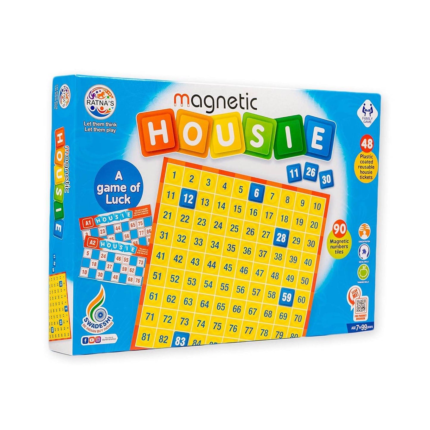 Prem Ratna magnetic housie board game with reusable plastic tickets and magnetic number tiles