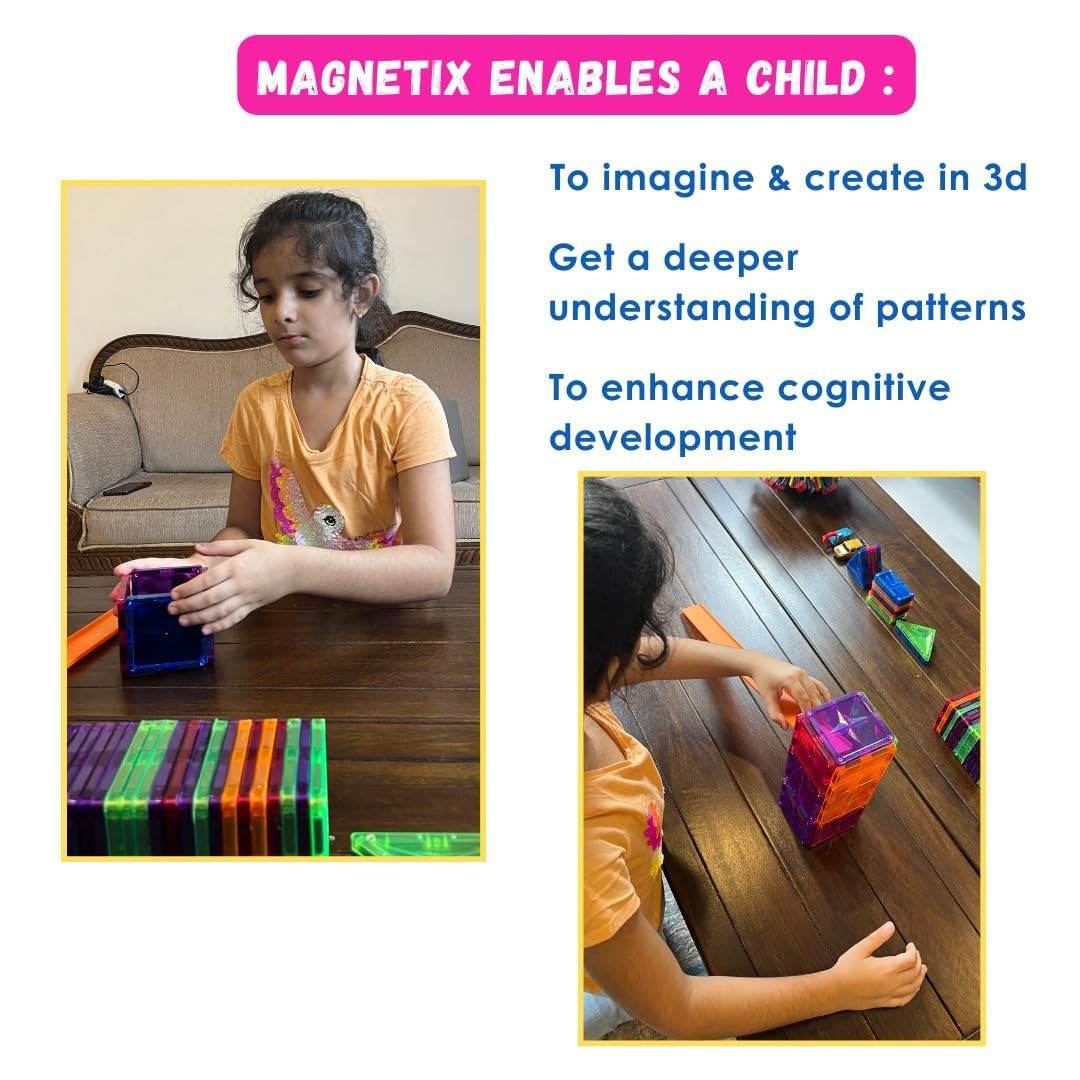 Magnetix - 1 Magnetic Tiles Construction Set for Kids | STEM Educational Building Blocks for Toddlers | 3D Magnet Blocks for Creative Play | Safe & Durable Toy for Boys & Girls (8 Pcs, - T-Rex the toyland Sitamarhi