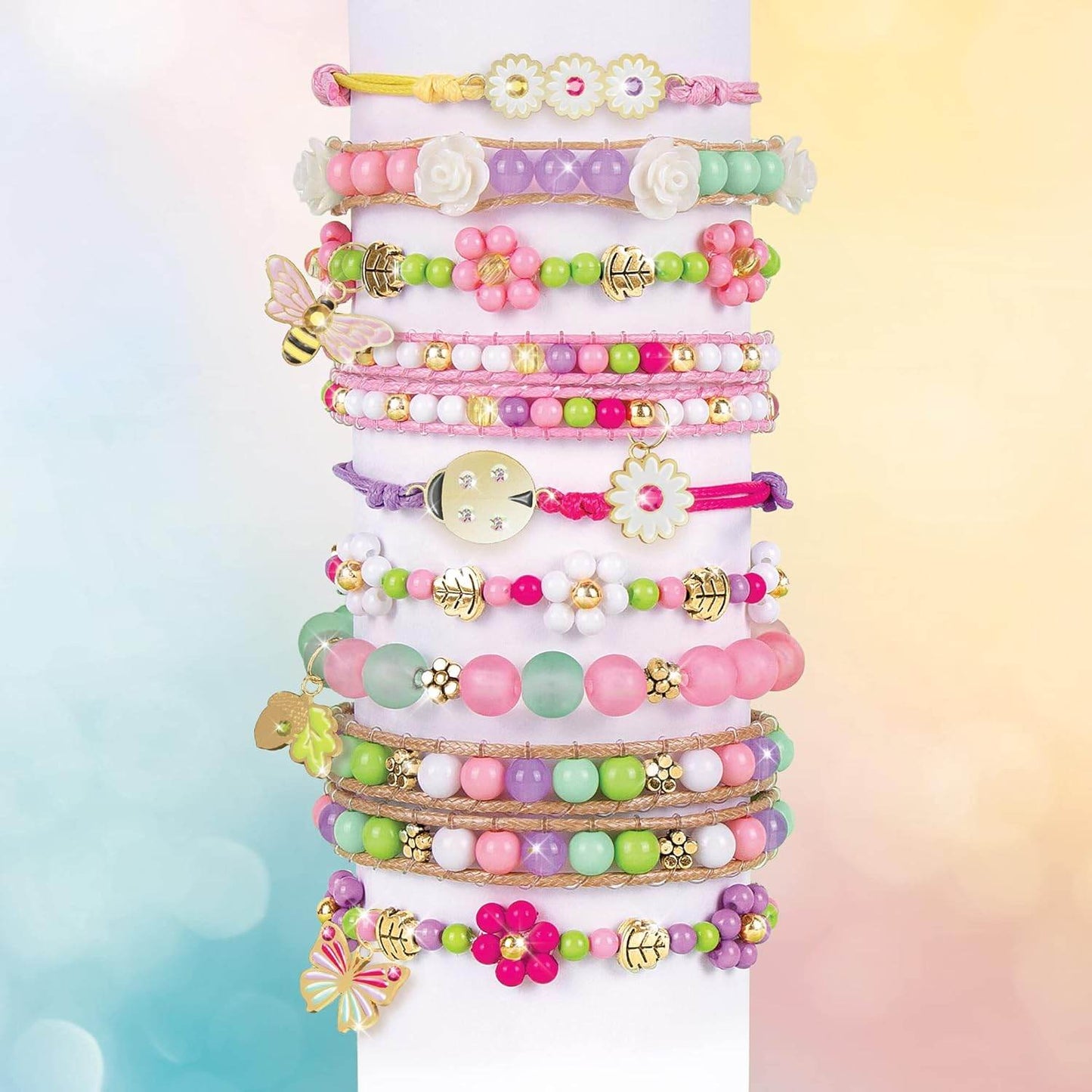 Colorful handmade bracelets with beads and charms from a DIY jewelry kit for kids by T-Rex the toyland Sitamarhi