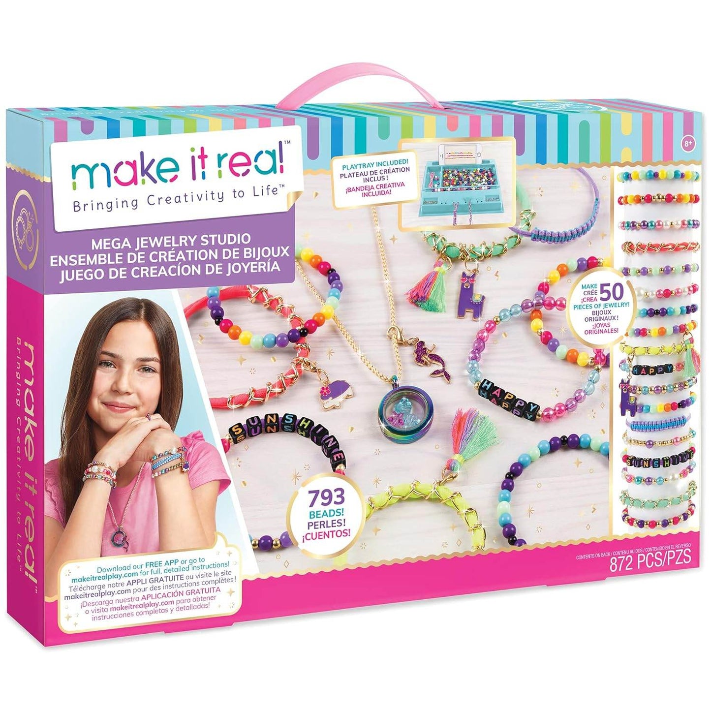 Make your own jewelry set mega studio with 793 colorful beads and 872 pieces for creative bracelet and necklace making