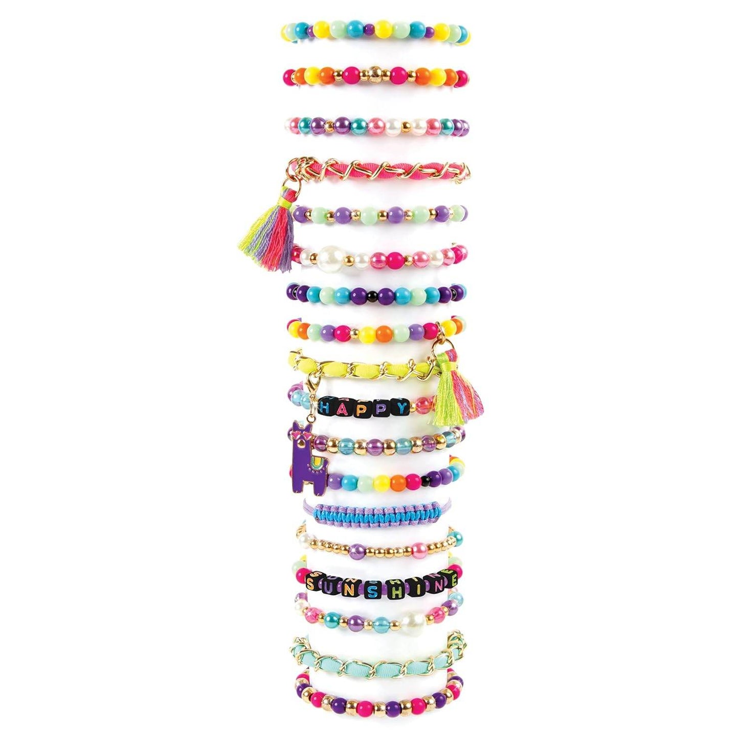 Colorful make your own jewelry set with beads tassels charms and adjustable bracelets for kids