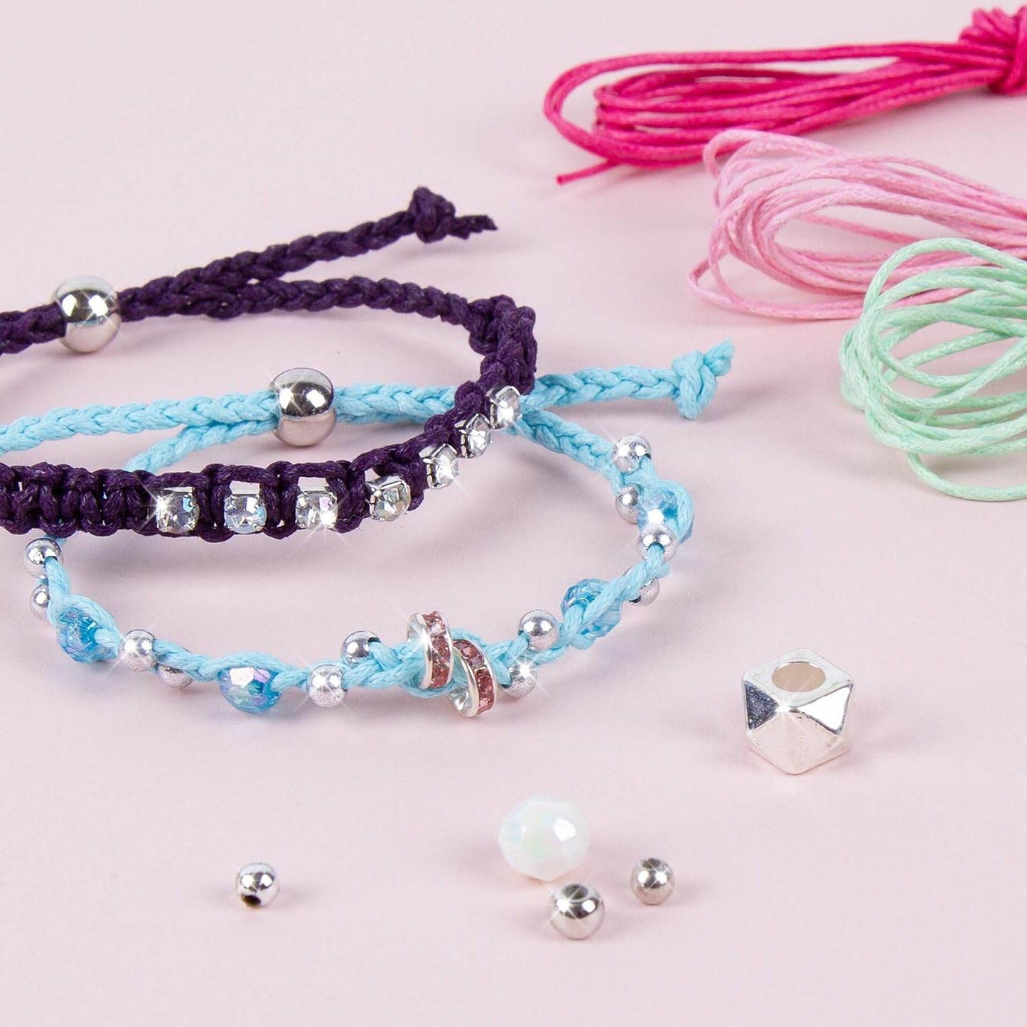 Rainbow bling bracelet kit featuring colorful braided bracelets with beads and rhinestones from T-Rex the toyland Sitamarhi