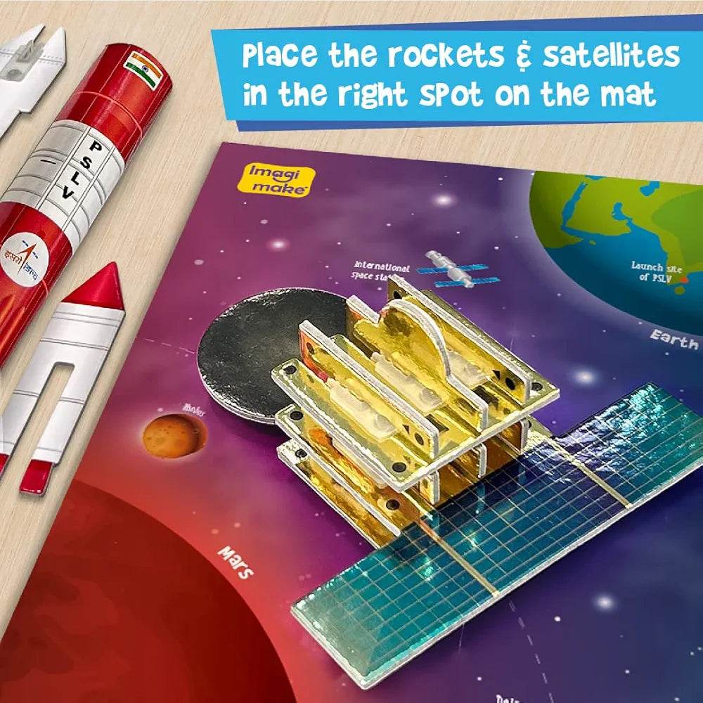 Educational solar system toys with rockets and satellites placed on a space-themed mat by T-Rex the toyland Sitamarhi