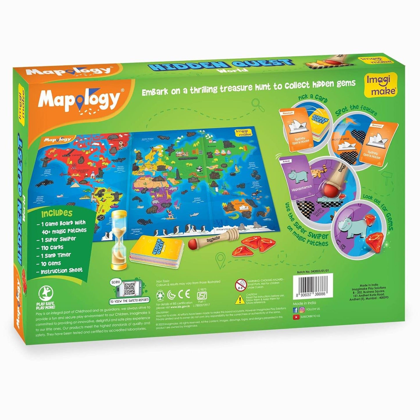 Mapology Hidden Quest board game with world map, cards, timer, and treasure hunt components by T-Rex the Toyland