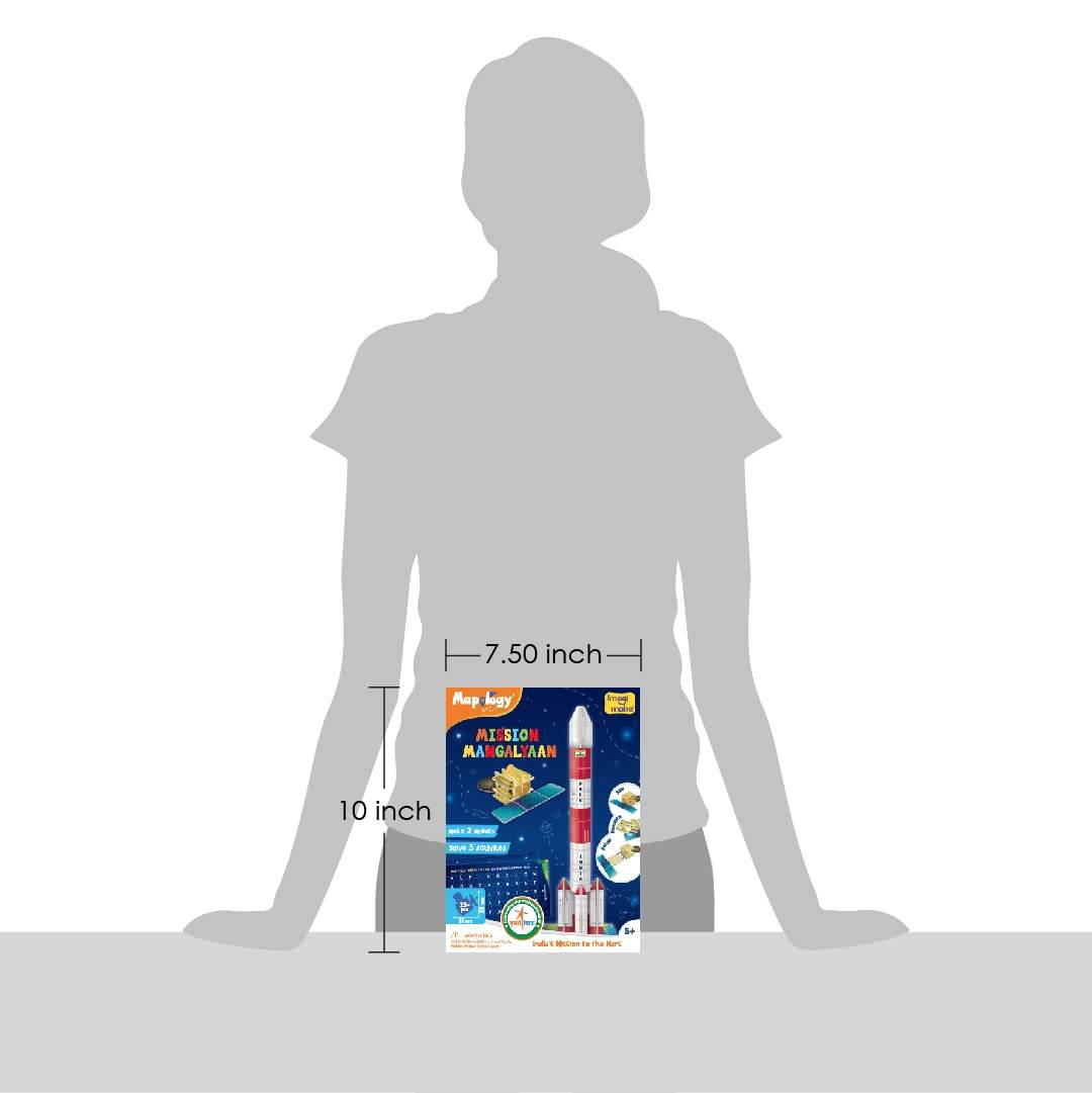 ISRO Mangalyaan educational toy packaging showing rocket model with space mission details