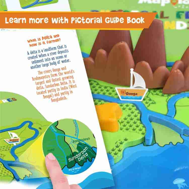 Mapology Physical Features of India puzzle showing rivers delta and mountains with a pictorial guide book