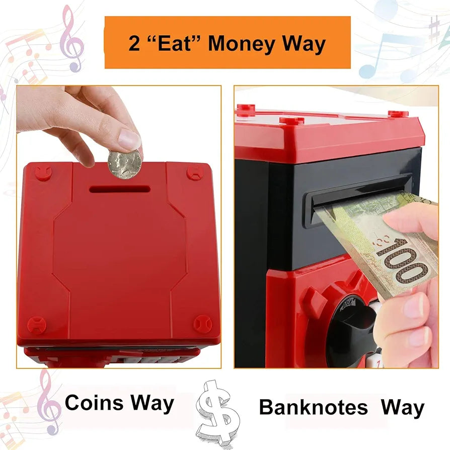 Avengers piggy bank for children with coin slot on top and banknote slot on side for saving money