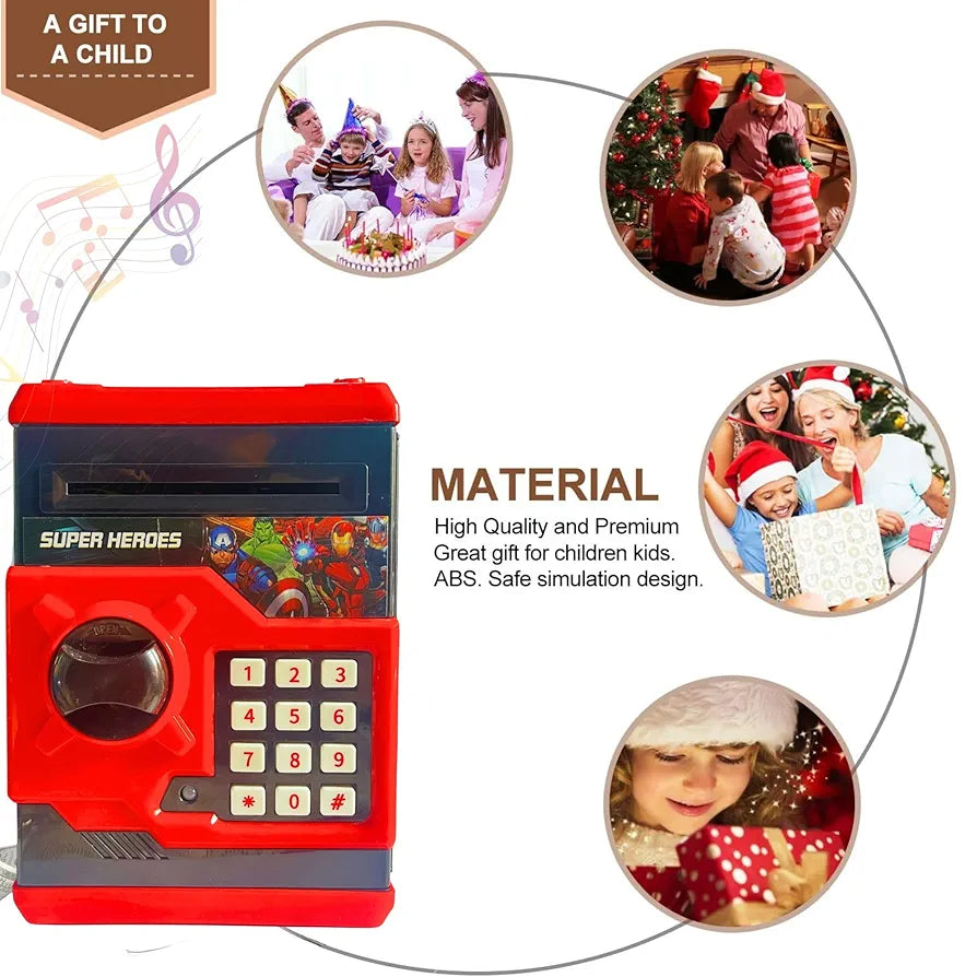 Avengers piggy bank for children with superhero design and keypad for saving money