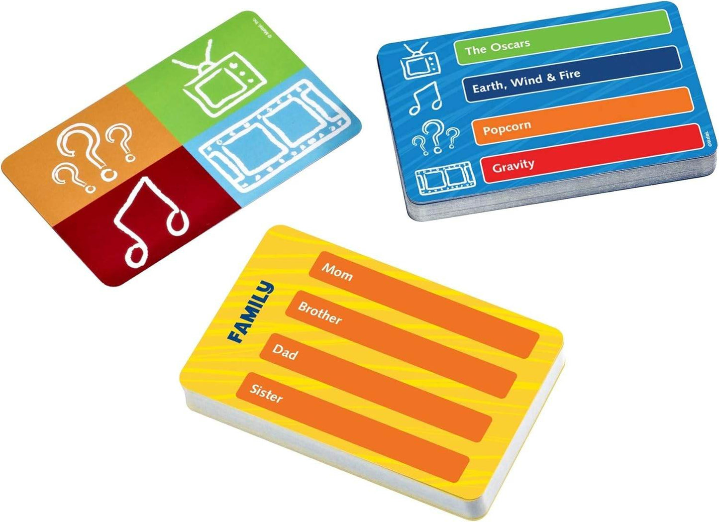 Colorful Pictionary card game for adults with icon and word clue cards for family and entertainment themes
