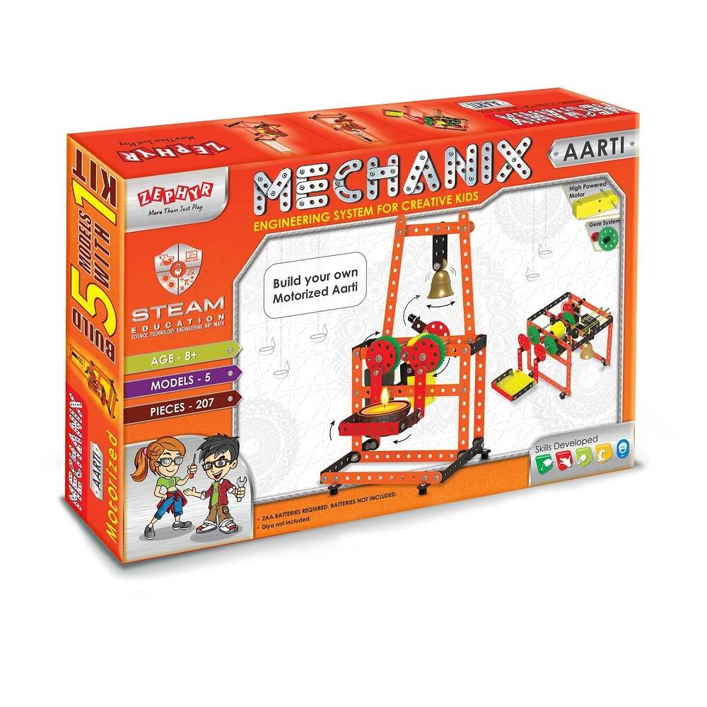Mechanix Aarti construction set building kit for kids with motorized Aarti model and 207 pieces