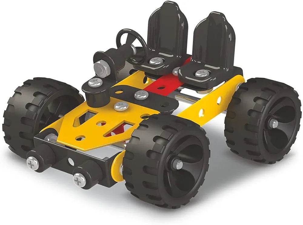 Mechanix Advance STEM toy yellow and black model car with steering wheel and large wheels