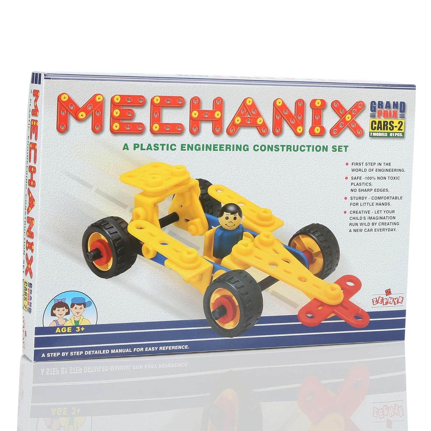 Mechanix plastic construction car toy engineering set with yellow parts and black wheels by T-Rex the toyland Sitamarhi