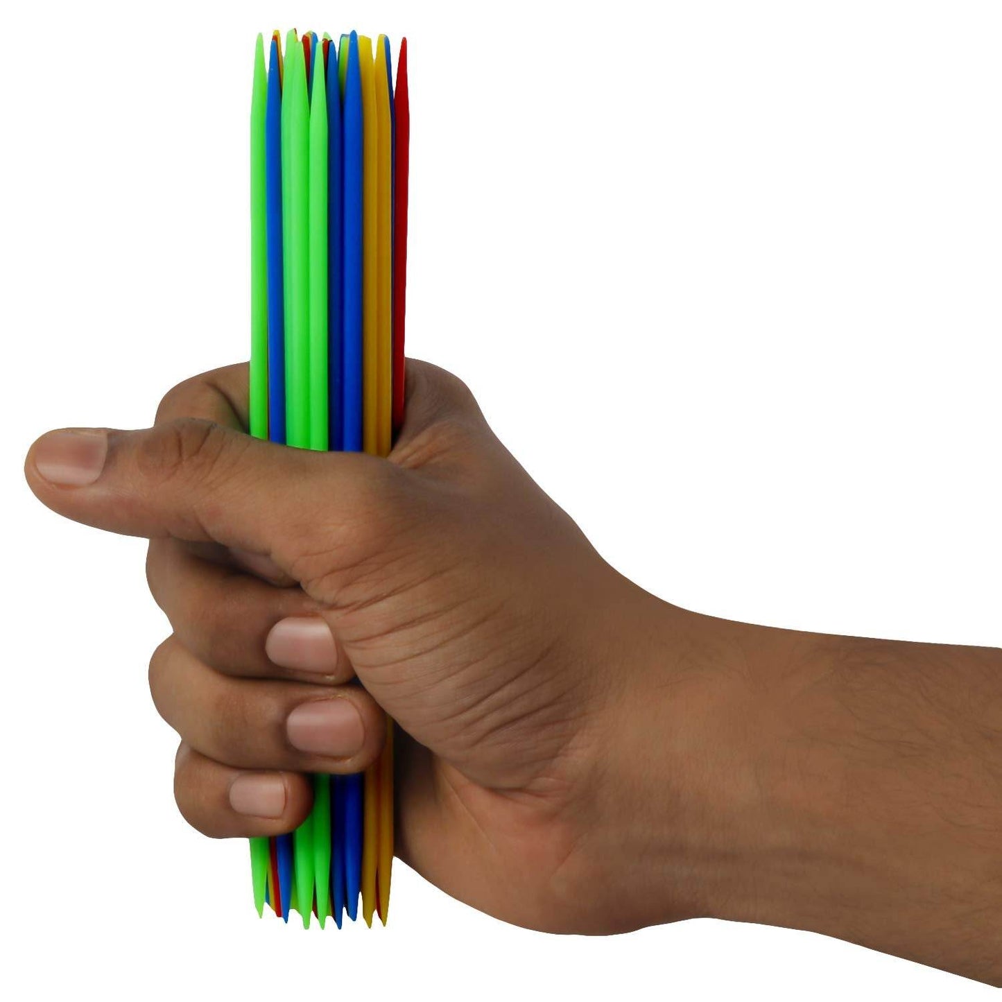 Hand holding colorful wooden sticks of Mikado sticks game for kids from T-Rex the toyland Sitamarhi