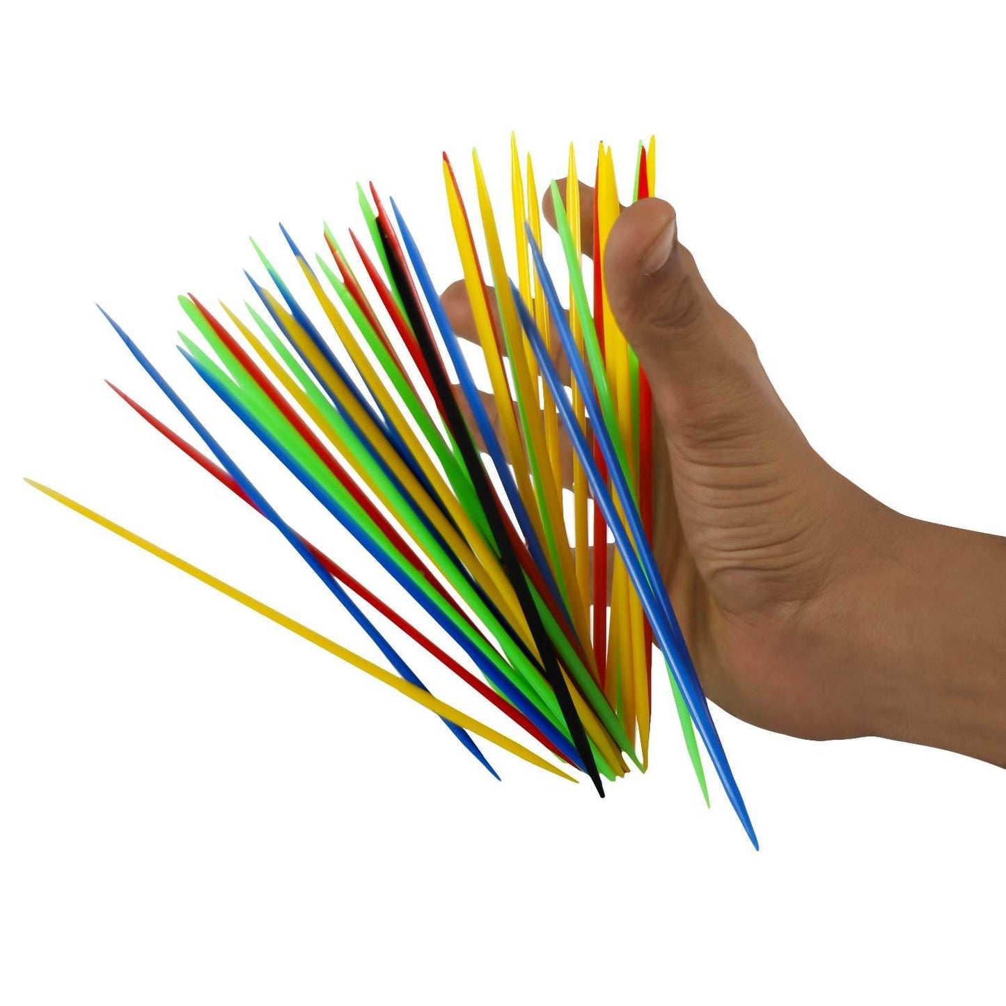 Hand holding colorful wooden sticks for Mikado sticks game for kids by T-Rex the toyland Sitamarhi