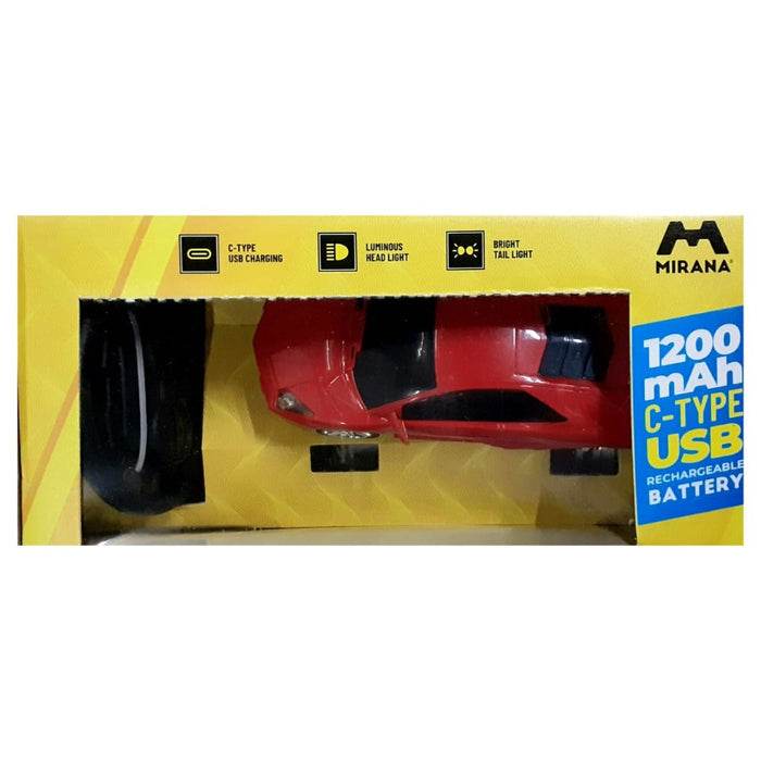 Mirana Speedster RC car in red with USB rechargeable battery and luminous headlights