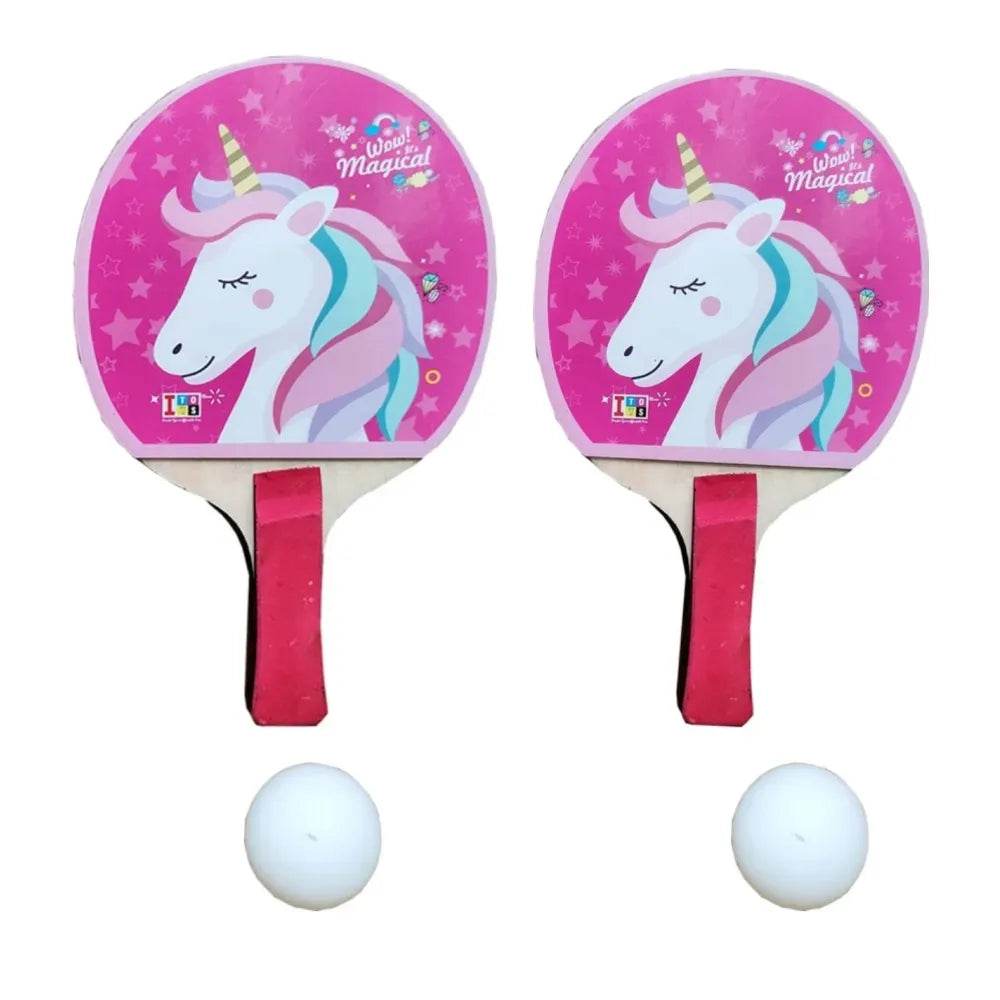 MOROVIK Indoor Outdoor Unicorn Table Tennis Trainer with 2 Wooden Rackets & 6 Balls | Sports Toy for Teenagers & Kids | Birthday Gift Unicorn Table Tennis Trainer Unicorn 01 (Pink) - T-Rex the toyland Sitamarhi